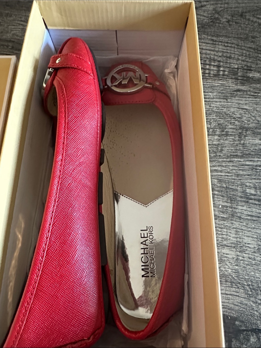 Michael Kors Red Saffiano Leather Logo Ballet Flats
